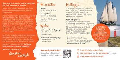 Yogakurs - gesprochene Sprache(n): Deutsch - AUSGEBUCHT! Yoga & Segeln auf dem Ijsselmeer in Holland Juni 2024