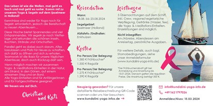 Yogakurs - Erreichbarkeit: gut mit der Bahn - Deutschland - Yoga & Segeln - Speziell für Frauen mit Krebserfahrung - August 2024