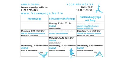 Yogakurs - Art der Yogakurse: Probestunde möglich - Berlin-Stadt Treptow - Kursplan Juni 2021 - Frauen YOGA Berlin in Schöneweide und in Rudow