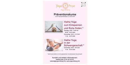 Yogakurs - Erfahrung im Unterrichten: > 100 Yoga-Kurse - Region Schwaben - Neue Yoga-Präventionskurse ab April  - Yoga Priya - Yoga und Klang