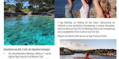 Yogakurs - Erreichbarkeit: gute Anbindung - Bayern - Flyer Mallorca Sommer 2019 - LebensManufaktur & YogaRaum