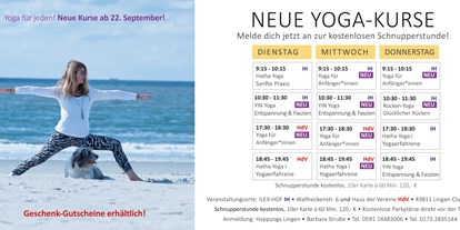 Yogakurs - Yogastil: Yin Yoga - Lingen - Neuer Kursplan September 2020 Yoga Lingen - Happy Yoga Lingen Barbara Strube