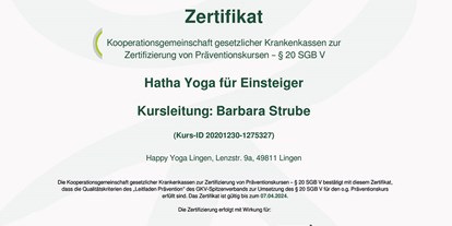 Yogakurs - Zertifizierung: 500 UE Yoga Alliance (AYA) - Lingen - Happy Yoga Lingen Barbara Strube