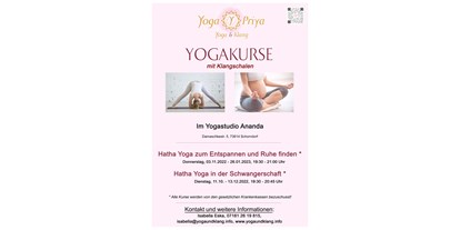 Yogakurs - Zertifizierung: 800 UE BYV - Neue Yogakurse ab Oktober / November - Hatha Yoga zum Entspannen und Ruhe finden mit Klang